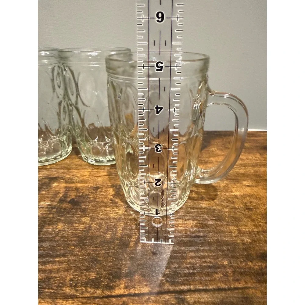 Vintage Thumbprint Glass RootBeer Mugs Set of 4 Clear Dimple Steins 5.5